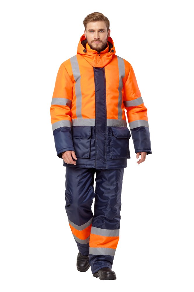 Костюм сигнальный рабочий мужской зимний "Трасса" цвет оранжевый/синий