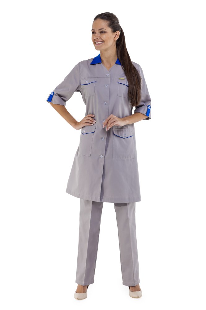 Халат женский "Фрезия" цвет серый/василек