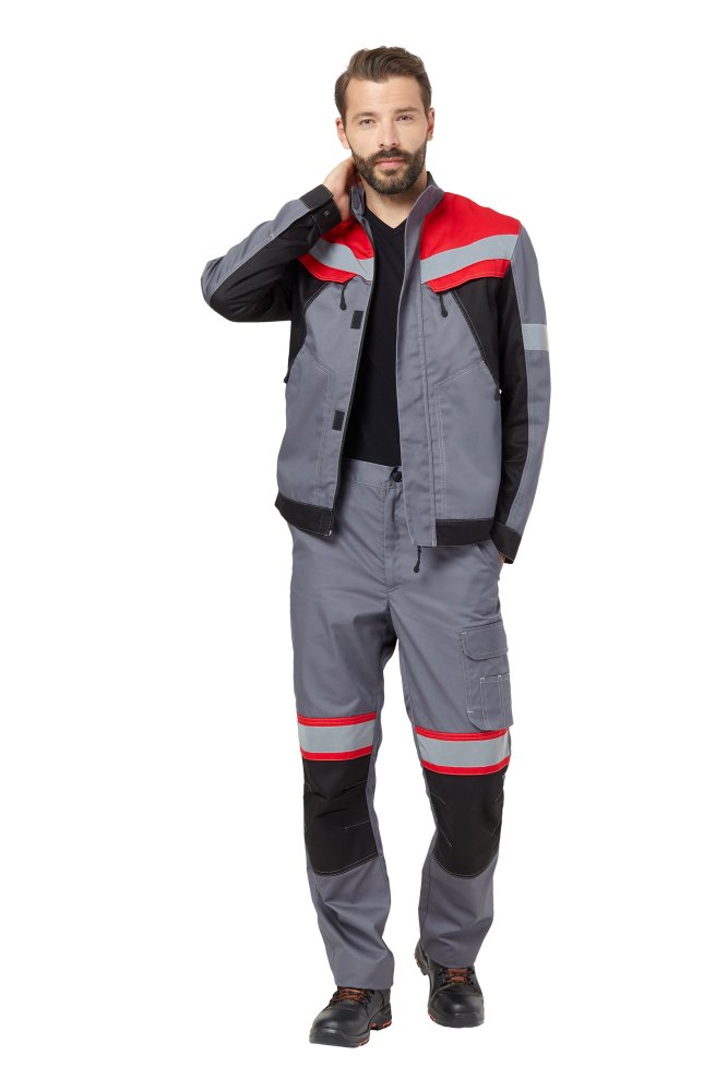 Костюм мужской летний рабочий  "Памир" цвет серый/черный/красный