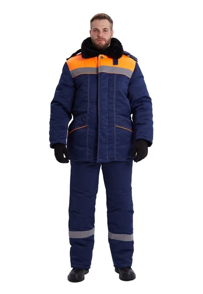 Костюм зимний "ВЬЮГА" куртка/полукомб. цвет: т.синий/оранжевый