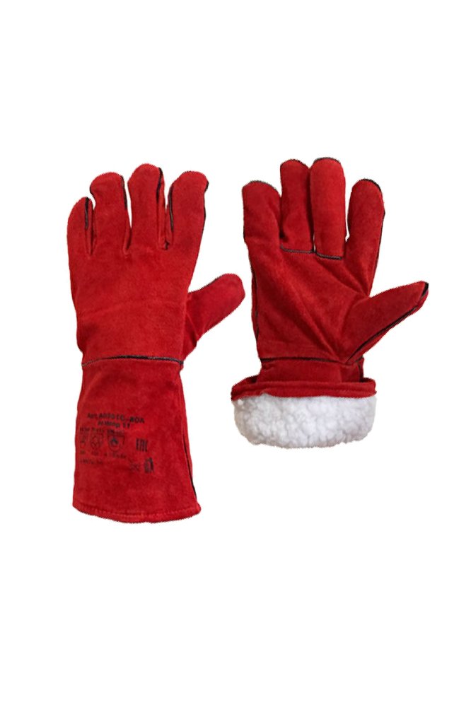 Краги зимние рабочие "Трек" спилковые цвет красный