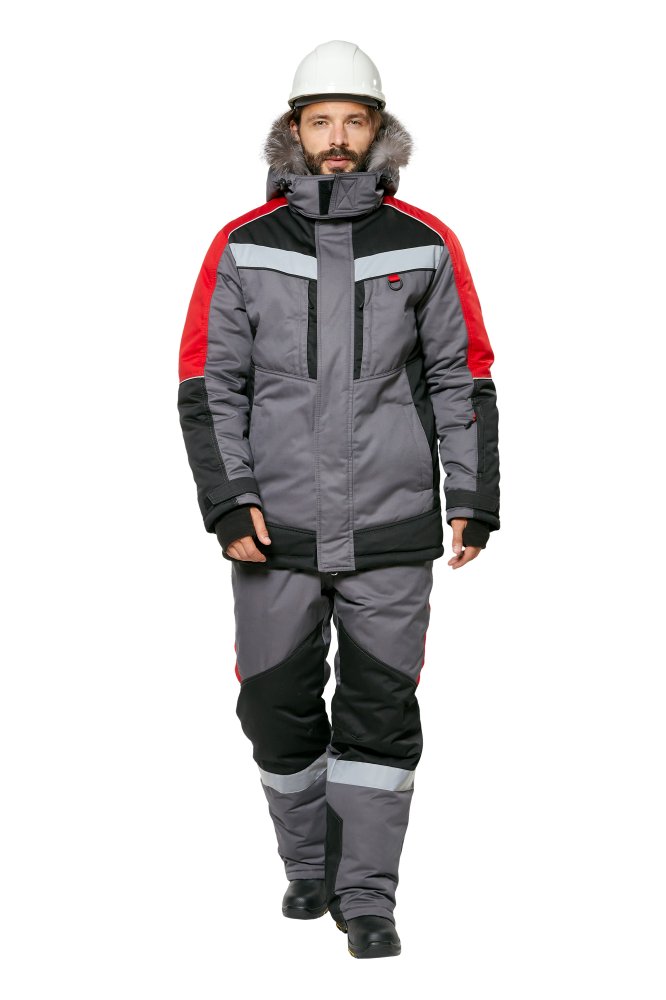 Костюм рабочий мужской зимний "Памир-Норд" 4 и особый климатический пояс цвет серый/черный/красный