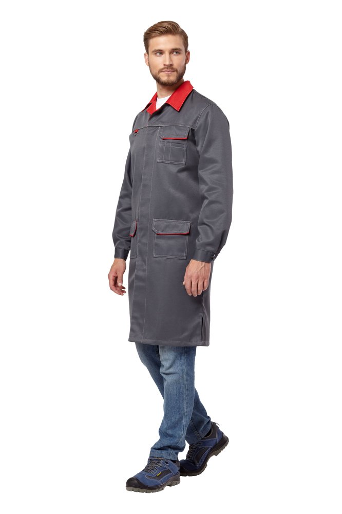 Халат рабочий мужской летний/демисезонный "Страйк" цвет серый/красный