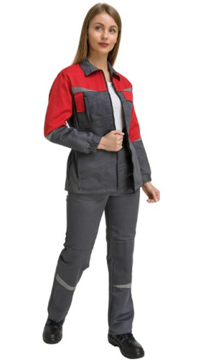 Костюм женский "Монтана" с брюками (т.серый/красный)