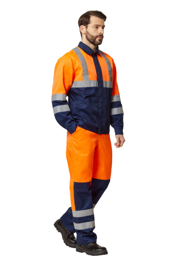 Костюм сигнальный рабочий мужской "Спектр" с СОП цвет оранжевый/темно-синий