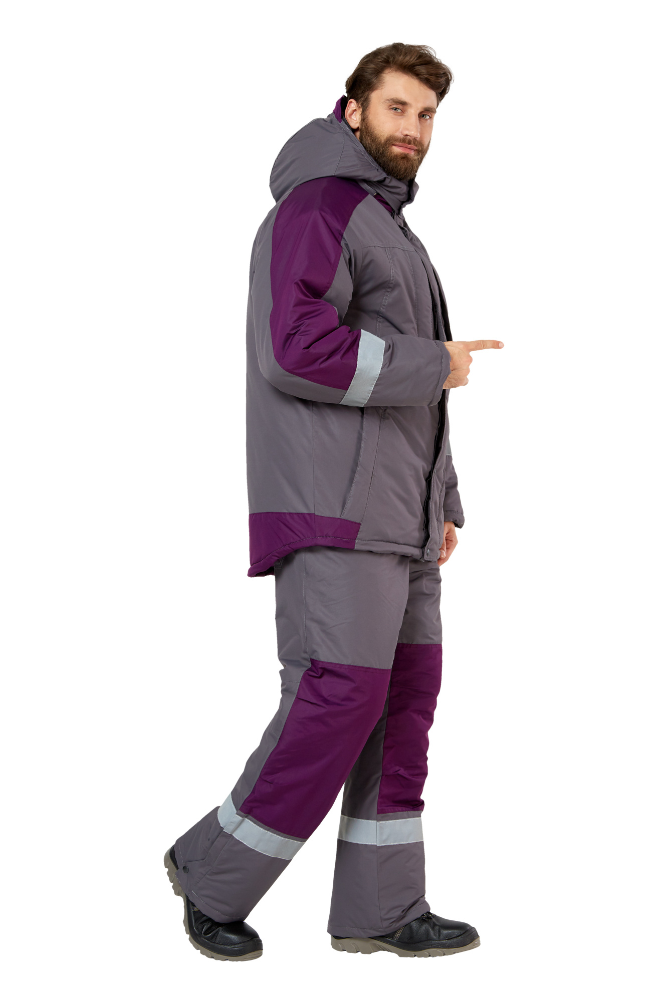 Костюм рабочий мужской зимний "Эксперт" цвет серый/баклажан