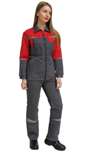 Костюм женский "Монтана" с брюками (т.серый/красный)