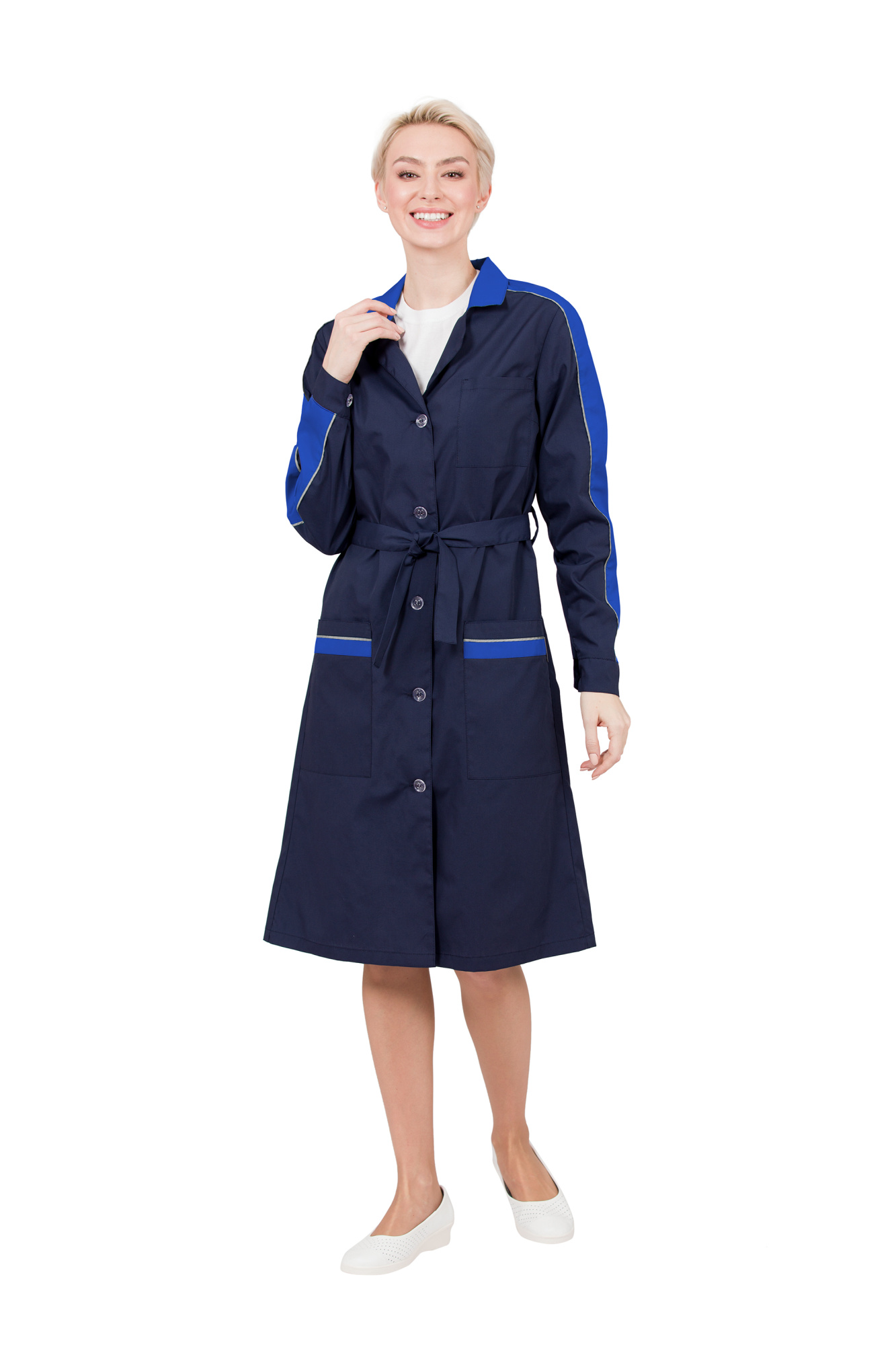 Халат женский "Жасмин" цвет темно-синий/василек