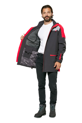 Куртка-ветровка мужская летняя/демисезонная "Тизер" цвет темно-серый/светло-серый/мандарин