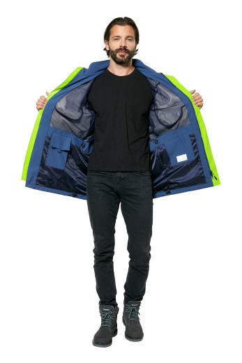 Куртка-ветровка мужская летняя/демисезонная "Тизер" цвет темно-синий/светло-серый/неон