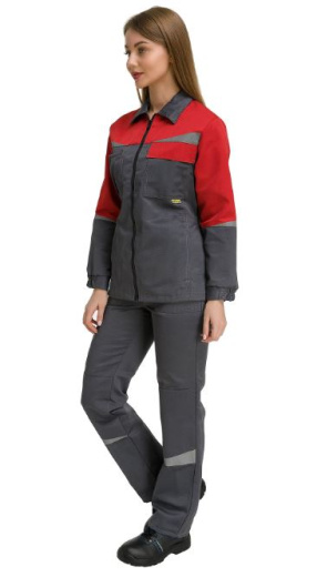 Костюм женский "Монтана" с брюками (т.серый/красный)