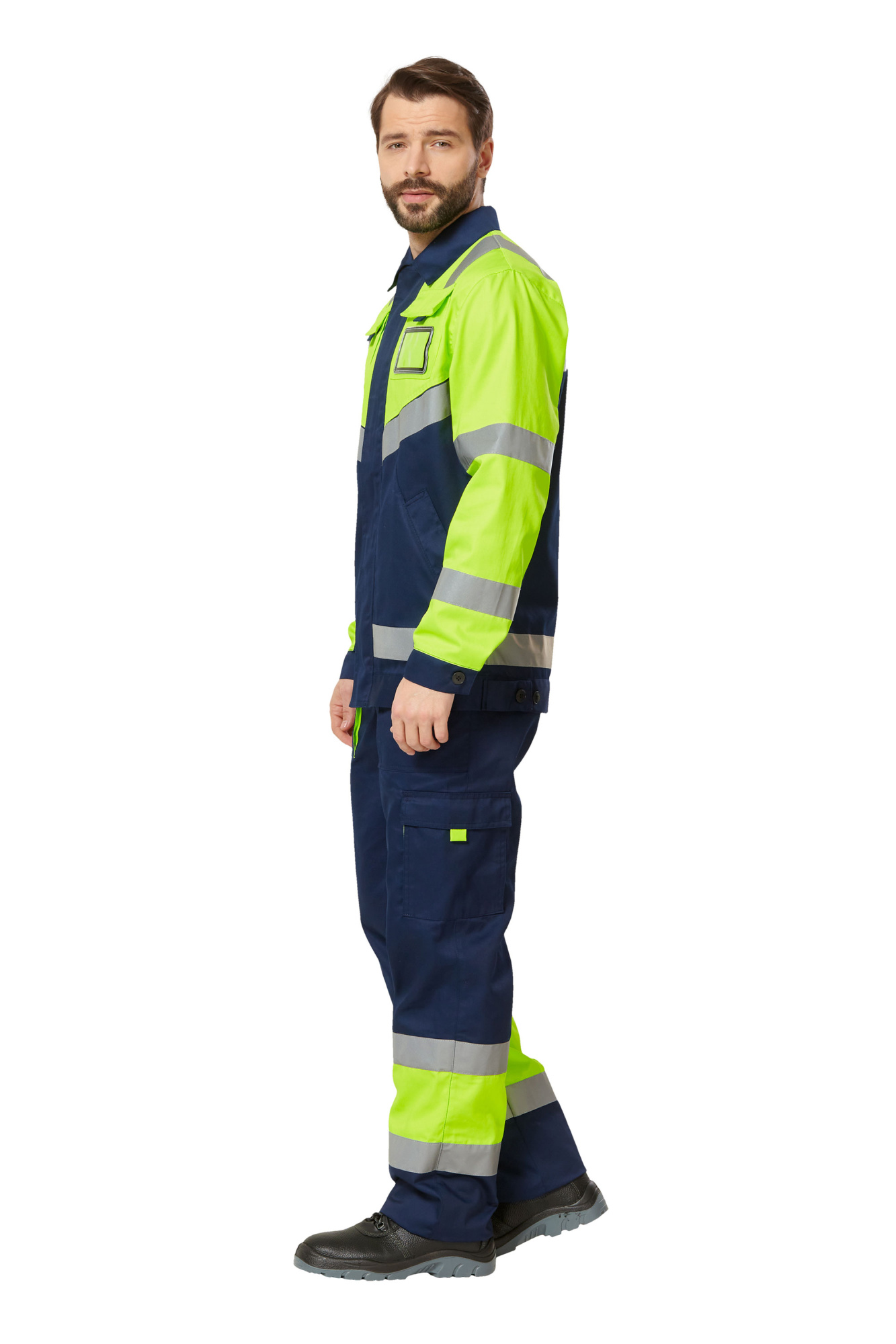 Костюм сигнальный рабочий мужской летний "Илион" цвет желтый/темно-синий