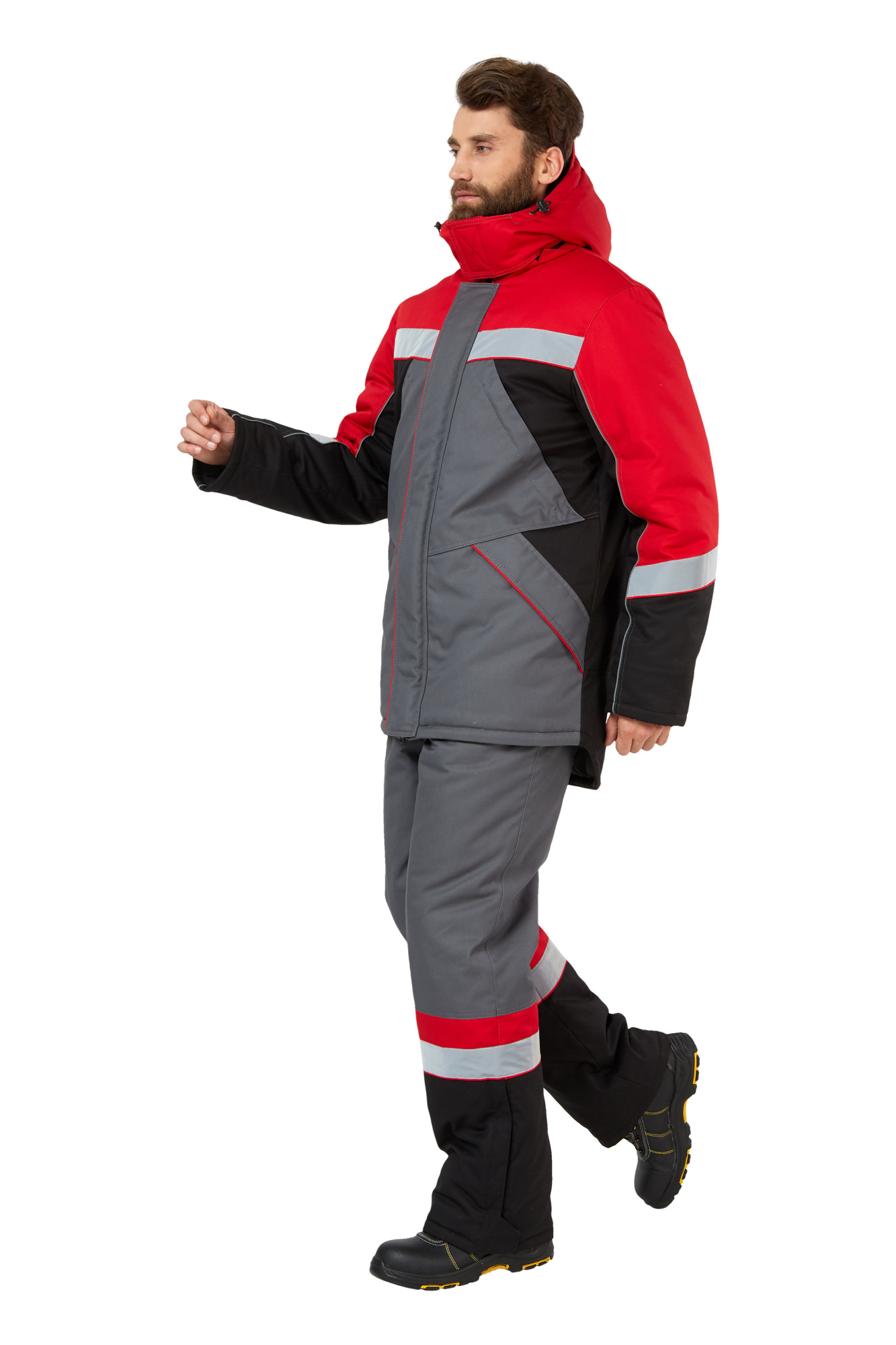Костюм зимний рабочий мужской  "Памир" цвет серый/черный/красный