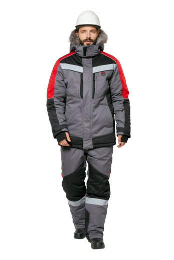 Костюм рабочий мужской зимний "Памир-Норд" 4 и особый климатический пояс цвет серый/черный/красный