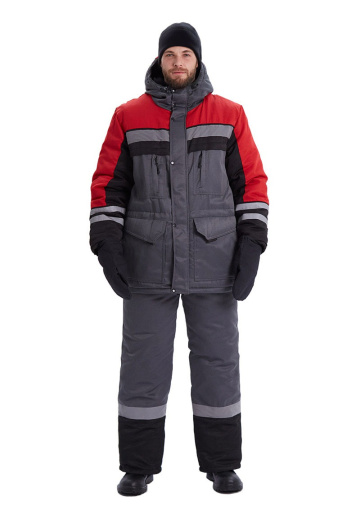 Костюм зимний "ЗИМНИК" куртка/брюки, цвет: т.серый/черный/красный