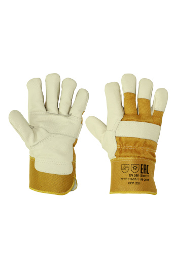 Перчатки рабочие зимние кожаные комбинированные цвет бежевый/коричневый