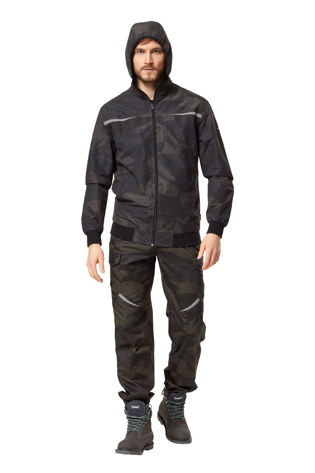 Куртка-ветровка мужская летняя/демисезонная "Axel" камуфляжная двухсторонняя цвет хаки/черный