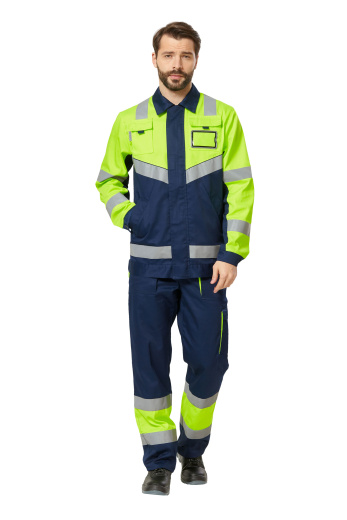 Костюм сигнальный рабочий мужской летний "Илион" цвет желтый/темно-синий