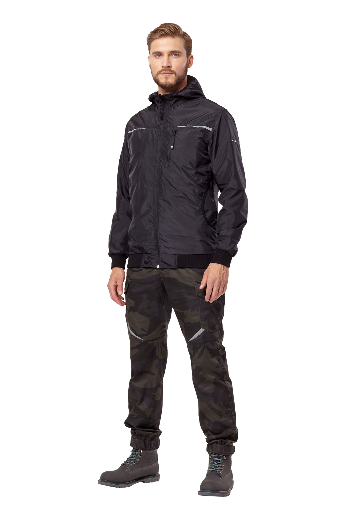 Куртка-ветровка мужская летняя/демисезонная "Axel" камуфляжная двухсторонняя цвет хаки/черный