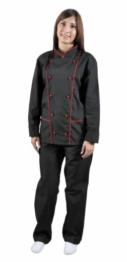 Костюм женский "Повар" (тк. тиси) черный с красным кантом