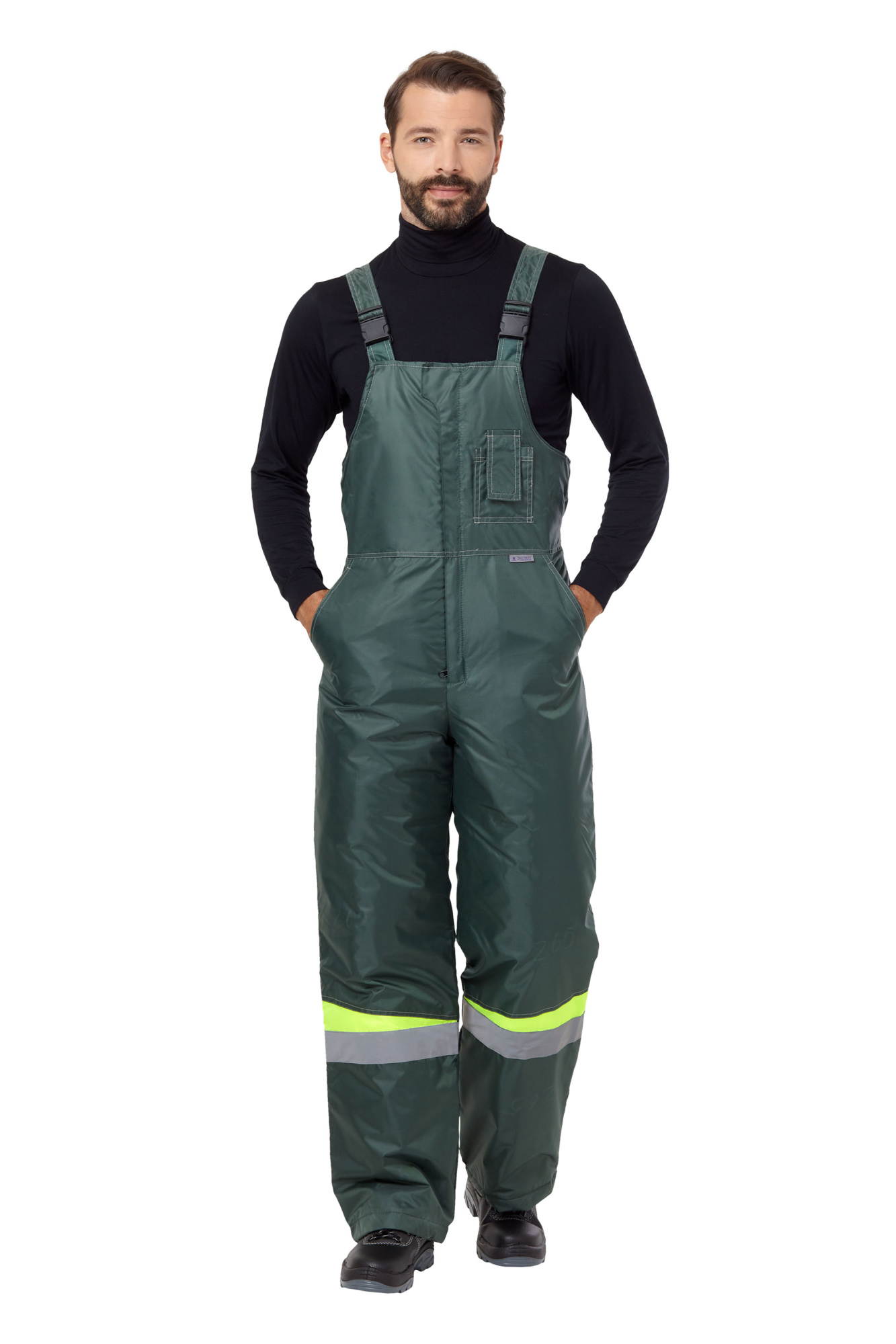 Костюм рабочий мужской зимний "Комфорт" цвет темно-зеленый/неоновый